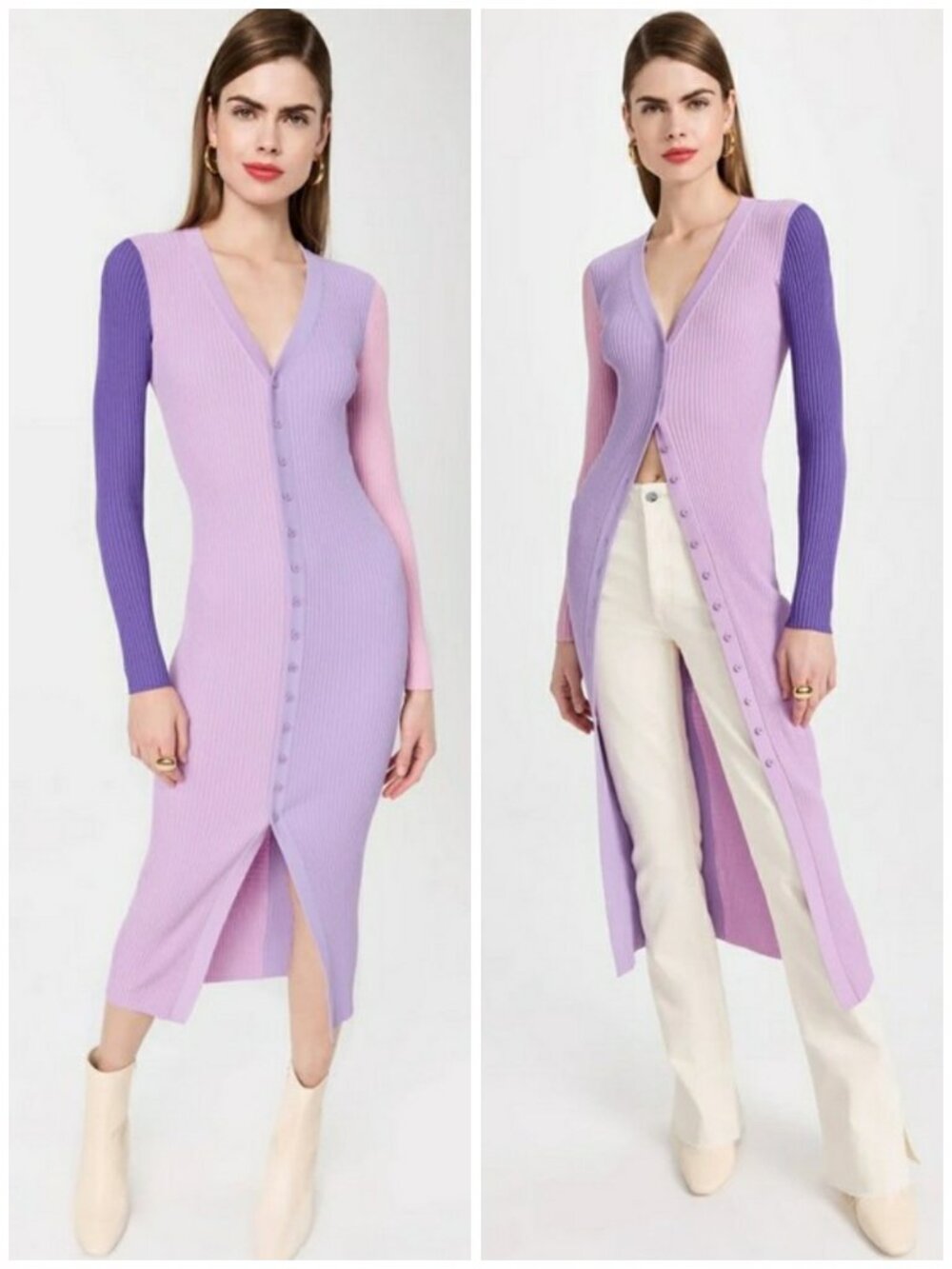 💕STAUD💕 Shoko Colorblock Ribbed Knit Cardigan Sweater Dress ~ Small NWOT